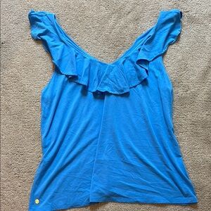 Lilly Pulitzer Blue Ruffled Flutter Sleeve Tank Top